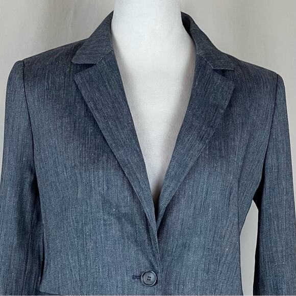 LOFT Dark Blue Chambray Linen Blend Coastal Grandma Jacket Blazer NWT Size 2 - Picture 3 of 13